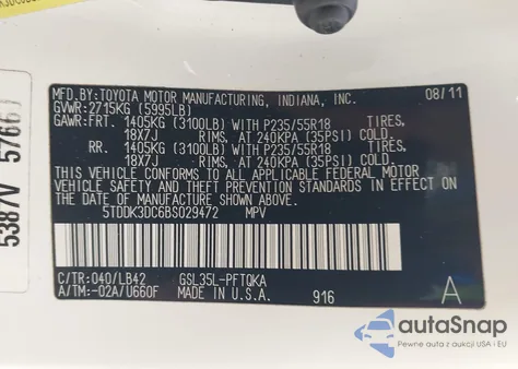 2011 Toyota Sienna Xle/Limited from USA, damaged, VIN 5TDDK3DC6BS029472